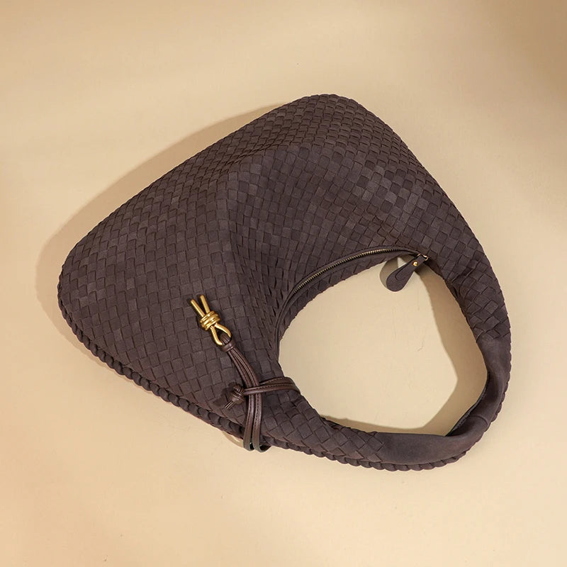 Handmade Braided Pu Soft Leather Frosted Material Braided Bag